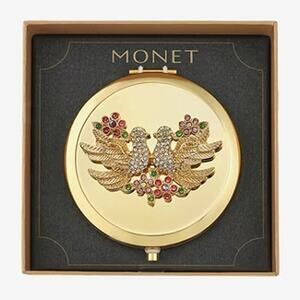 MONET Compact Mirror Love Birds Gold Tone New in Box